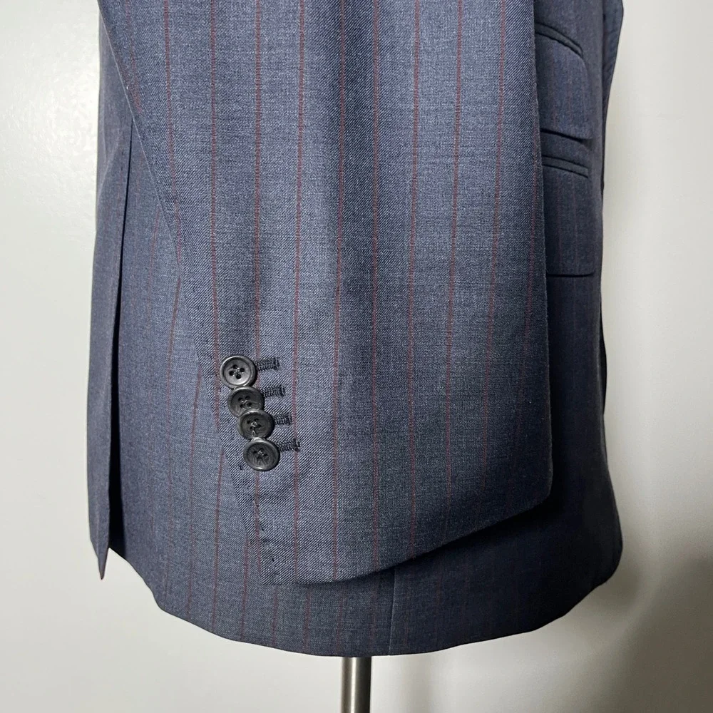 Mark Scott Bespoke Suit Mens 44R 38W Charcoal Grey Red Pinstripe Wool 2-Button